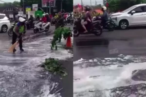 Sejumlah Pemotor Terjatuh Akibat Tumpahan Solar  di Jalan Hanoman – Tol Krapyak Semarang