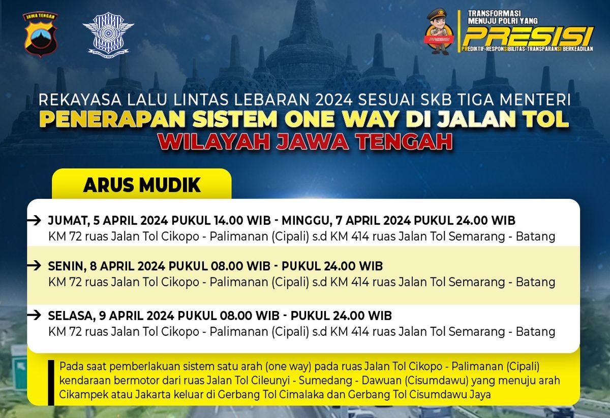 Polda Jateng Terapkan One Way Arus Mudik Idul Fitri Di Jalan Tol Ini Jadwal Lengkapnya Kdrsxqraha