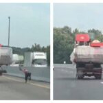 Lupa Tak Direm Tangan, Sebuah Truk Nyelonong Sendiri Di Tol