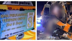 Naas!, Bus Rombongan SMA Kecelakaan di Tol Semarang, 2 Orang Terjepit, 1 Terkapar di Aspal