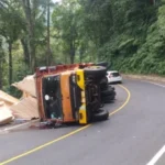 Sebuah Truk Pengangkut Triplek Terguling Di Jalur Gumitir Jember Banyuwangi