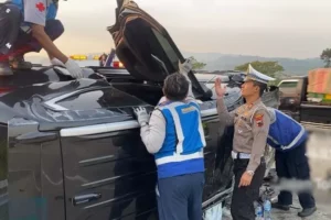 Kecelakaan Lalu Lintas di Jalur Tol Batang Mitsubitshi Pajero Menabrak Truck, Satu Orang Tewas di TKP