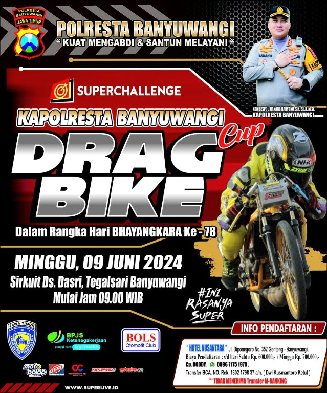 Polresta Banyuwangi Gelar Drag Bike Kapolresta Cup Sambut Hut Bhayangkara