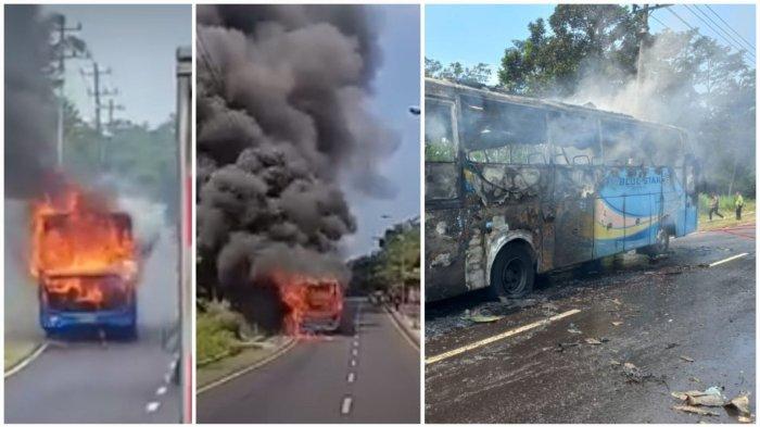 Diduga Api Menyambar saat Kap Mesin Dibuka, Bus Blue Star Terbakar di JLS Salatiga