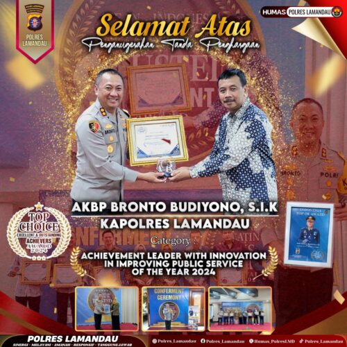 Kapolres Lamandau Raih TOP CHOICE EXCELLENT AND OUTSTANDING ACHIEVERS AWARD 2024