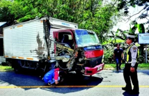 Kecelakaan di Glenmore Banyuwangi: Truk Box Indomaret Remuk Usai Tabrak Fuso dan Pohon