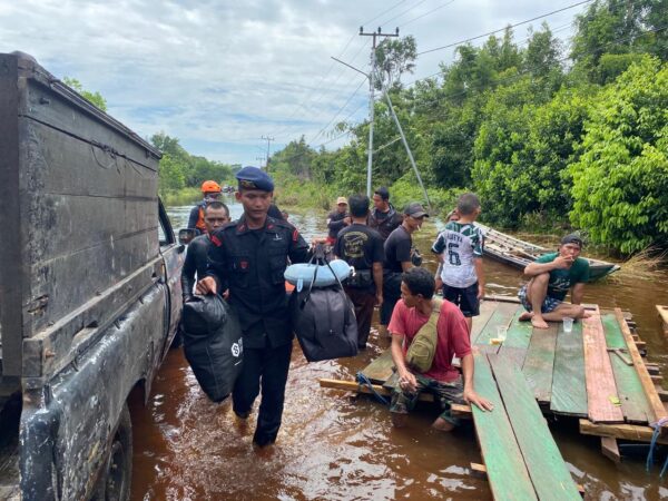 Aksi Heroik! Satbrimob Polda Kalteng Sigap Evakuasi Warga Terdampak Banjir