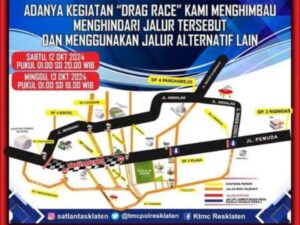 Polisi Terapkan Rekayasa Lalu Lintas Selama Drag Race di Jalan Pemuda Klaten