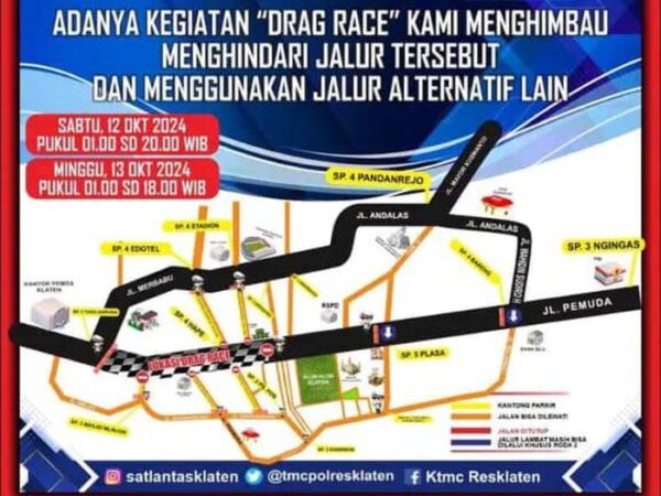 Polisi Terapkan Rekayasa Lalu Lintas Selama Drag Race di Jalan Pemuda Klaten