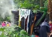 Bus Pariwisata Terbalik di Bojonglarang Pekalongan, Tim SAR Lakukan Evakuasi