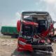 Bus Agra Mas Tabra Truk Di Tol Kendal, Akibatkan Terguling