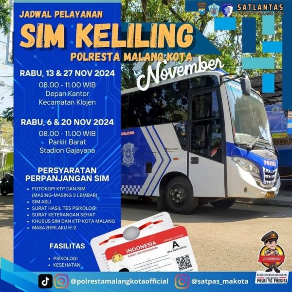 November 2024: Inilah Jadwal Sim Keliling Untuk Warga Malang Kota