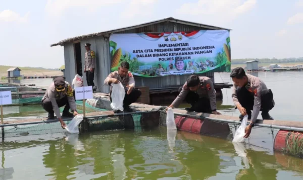 Polres Sragen Tebar 10 Ribu Bibit Ikan di Waduk Kedung Ombo untuk Jaga Ekosistem