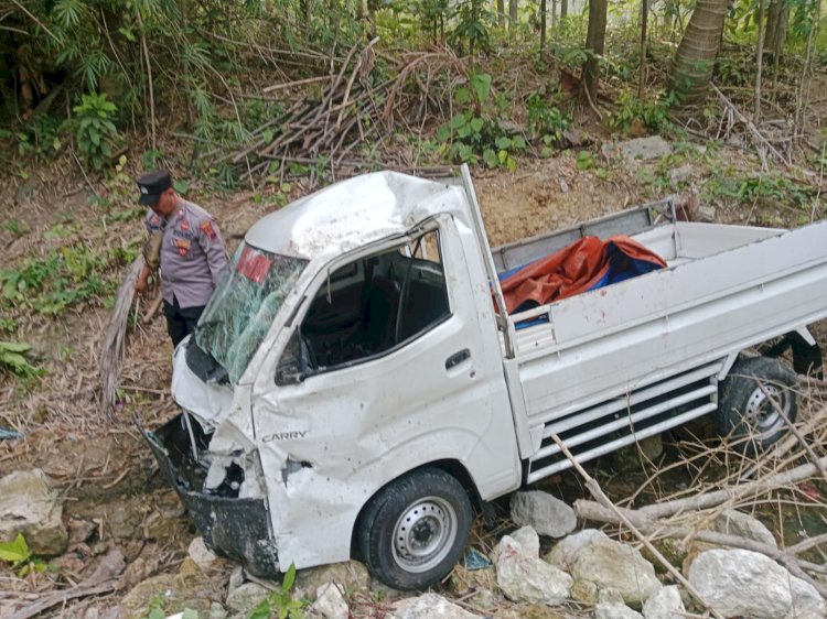 Sopir Ngantuk, Pikap Terjun Bebas Ke Jurang Di Rembang