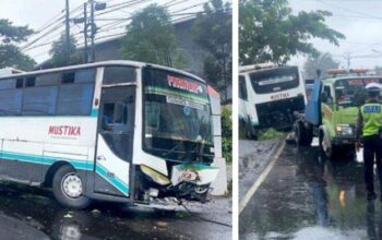 Bus Kecelakaan Di Semarang, Tabrak Pohon Akibat Jalan Licin