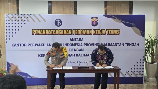 Tingkatkan Kerjasama, Polda Kalteng Bersama Bank Indonesia Tandatangani Kesepahaman Pedoman