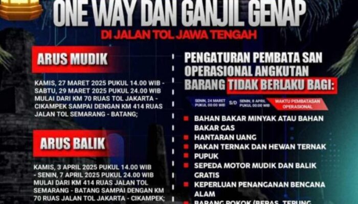 Polda Jateng Terapkan One Way dan Ganjil-Genap di Tol Selama Mudik 2025